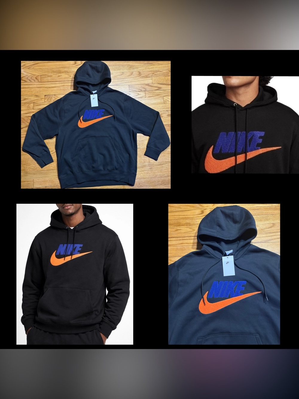 Nike Club Fleece Pullover Hoodie - Black - Safety Orange - Blue - XL New!